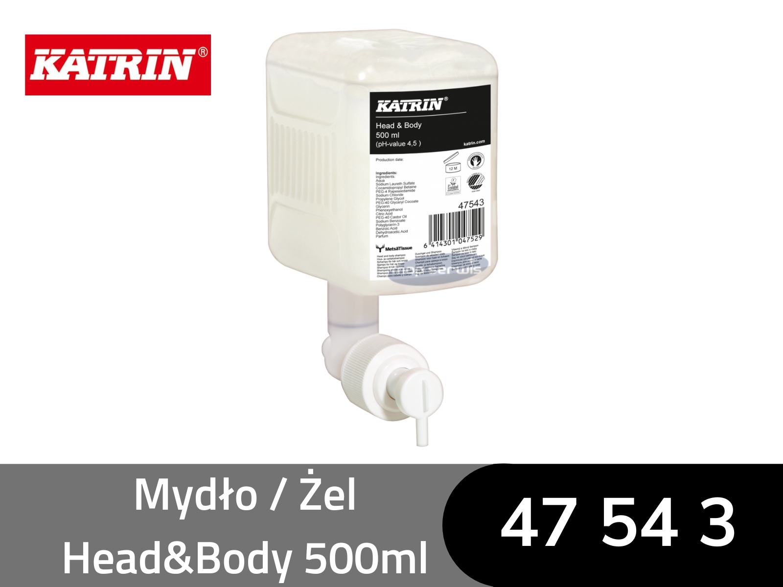 Mydło Żel KATRIN 47543 Head & Body Delikatny Karton 12x 500ml